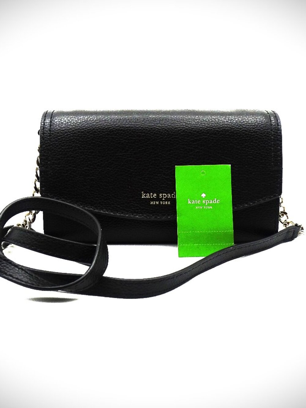KATE SPADE Eva Genuine Pebble Black Leather Crossbody/Wallet